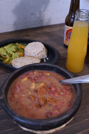 Menu of the day (9.000 pesos). Bean soup with seitan. at Nativa in Bogota