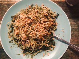 Pasta with pesto at Nativa in Bogota