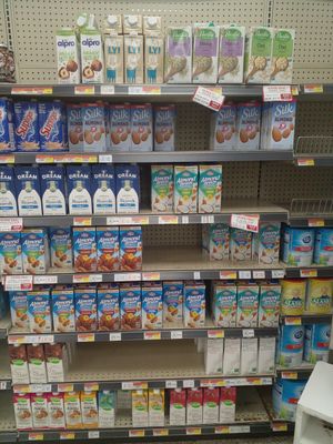 Different brands of plant milk at Real Value in Morne Rouge