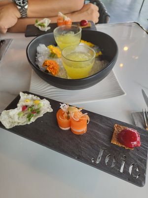 Starters (the faux salmon is good!) at Joie Restaurant in Central Singapore