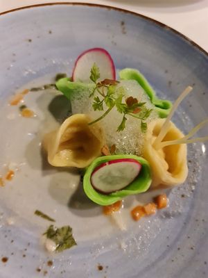 Duo Dumplings with spinach & pumpkin fillings ~ 5/9/22 at Joie Restaurant in Central Singapore