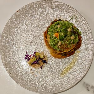Silk Lasagna with Broccoli Riso and Cashew Nut Sand at Joie Restaurant in Central Singapore