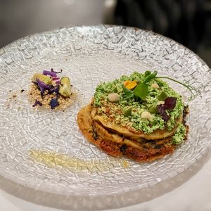 Silk Lasagna with Broccoli Riso and Cashew Nut Sand at Joie Restaurant in Central Singapore