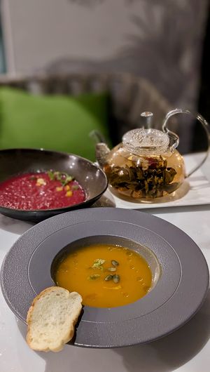 Soups: Pumpkin Veloute, Tomato Gazpacho at Joie Restaurant in Central Singapore