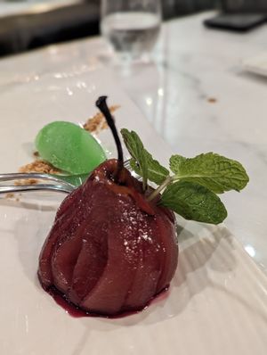 Poached pear with lime sorbet at Joie Restaurant in Central Singapore