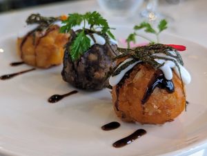 Trio of vegan takoyaki at Joie Restaurant in Central Singapore