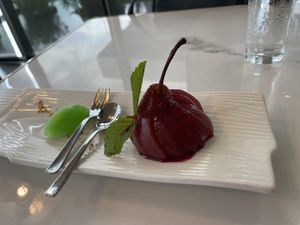 Wine poached pear.   at Joie Restaurant in Central Singapore