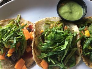 Cactus tacos with sweet potatoes and corn  at Lola Valentina in Isla Mujeres