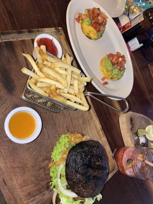 Plantain avocado and mushroom burger   at Lola Valentina in Isla Mujeres