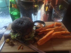 Vegan burger  at Lola Valentina in Isla Mujeres