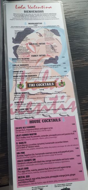 Cocktails menu at Lola Valentina in Isla Mujeres
