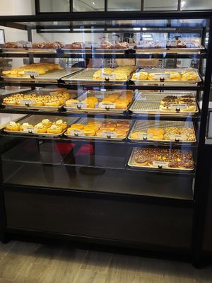 Bakery case around 11am at Beechwood Doughnuts in St Catharines