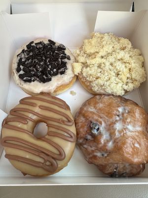 Mocha, Cookies N Cream, Peach Cobbler, Blueberry Lemon Fritter  at Beechwood Doughnuts in St Catharines