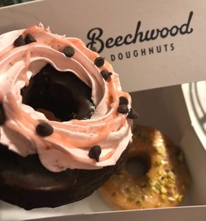 Chocolate Strawberry and pistachio donuts at Beechwood Doughnuts in St Catharines