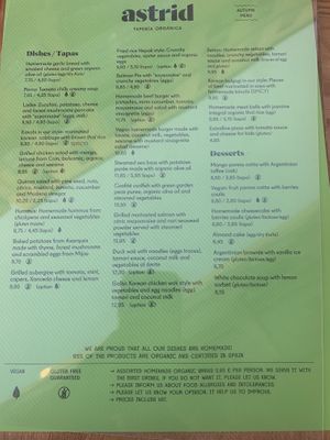 Menu at Astrid in Malaga