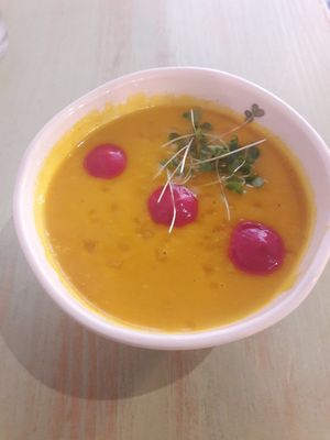 Tapas size carrot soup was fine. at Astrid in Malaga