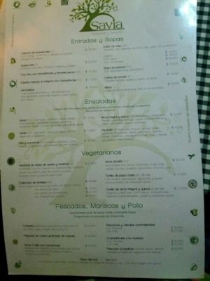 menu 1 at Savia in Villa De Leyva