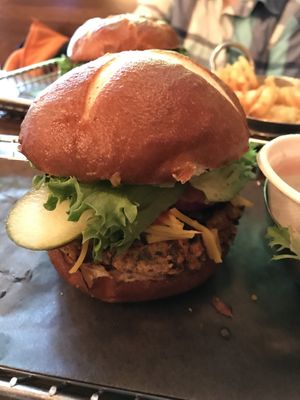 Build a burger. Pretzel bun   at Harper's Burger Bar in Kingston