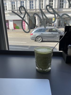 Matcha latte with oat milkk  at Blueorange Coffee and Bagel - Alserbachstrasse in Vienna
