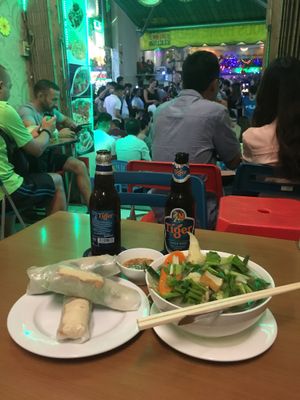 Nice pho and rolls in middle of bui vien  at Phuong Ca Fe Vietnamese in Ho Chi Minh City