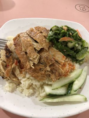 Chicken rice add vegetables  at Ci Wen Vegetarian 慈雲素食 in Northeast Singapore
