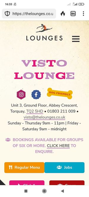 Updated opening hours 17 October 2023. at Visto Lounge in Torquay