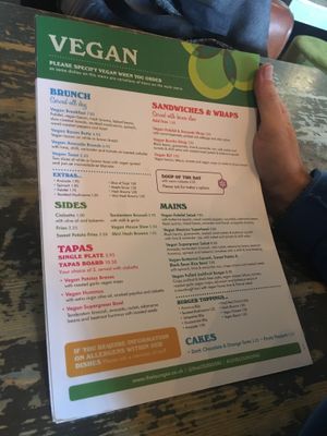 Vegan menu at visto lounge  at Visto Lounge in Torquay