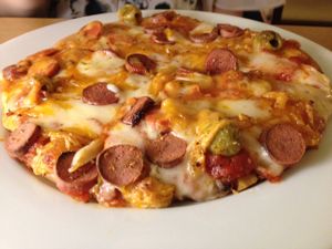 Vegan sausage pizza  at Rizoma in Barcelona