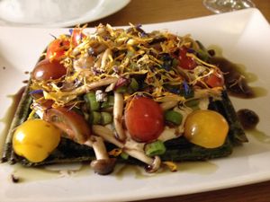 spinach waffle starter at Rizoma in Barcelona