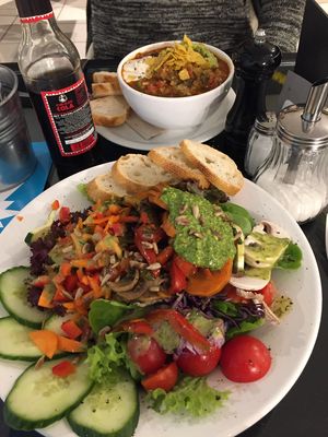 Antipasti salad and chili deluxe  at Super Jami Kitchen in Stuttgart