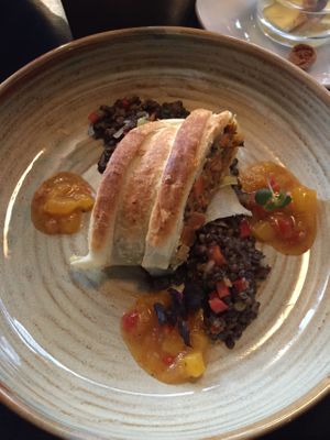 Special menu for the hiphop kitchen: stuffed puff pastry  at Super Jami Kitchen in Stuttgart