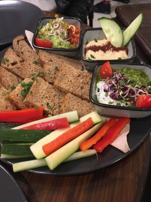 “Roggenbrot” with three different dips😄 at Super Jami Kitchen in Stuttgart