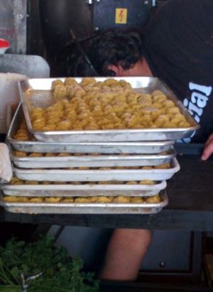 Falafel awaiting frying - cooked to orders  at The Flying Falafel in San Francisco
