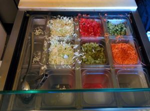 Veggies to choose from at The Flying Falafel in San Francisco