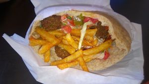 Flying Falafel Pocket Sandwich with everything! at The Flying Falafel in San Francisco