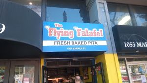 Exterior of store at 1051 Market St at The Flying Falafel in San Francisco