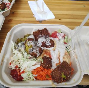 Falafel in a plate at The Flying Falafel in San Francisco