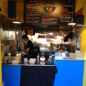 mr. flying falafel at work at The Flying Falafel in San Francisco