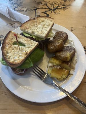 tempeh with smashed potatoes, they offer a vegan sour cream option!  at The Elusive Cow in Bellevue