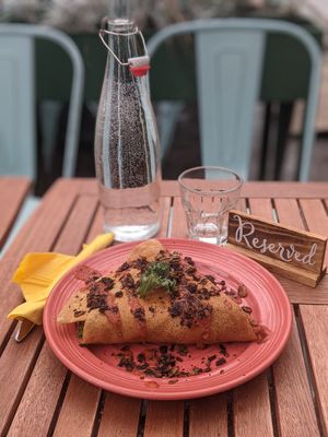 The Jacked Up Savory Crepe(w/added coconut bacon)😋 at Little ChoC Apothecary in Brooklyn