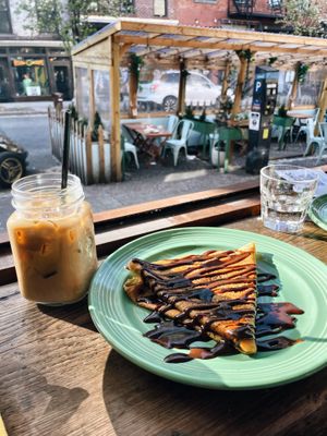 Newtela crepe and ice latte at Little ChoC Apothecary in Brooklyn