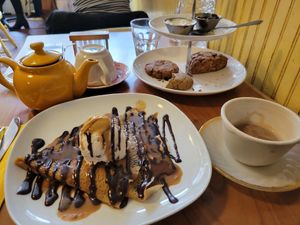 Sweet crepe with tea,  scones and cookies-- yum! at Little ChoC Apothecary in Brooklyn
