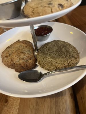 Le.on poppy seed scone and unide tidied cookie on the right   at Little ChoC Apothecary in Brooklyn