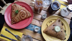 Jackfruit crepe (left) and breakfast crepe (right)  at Little ChoC Apothecary in Brooklyn