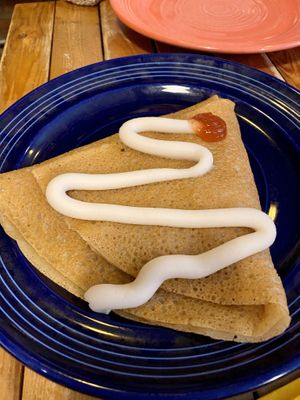 Cream and jam crêpe at Little ChoC Apothecary in Brooklyn