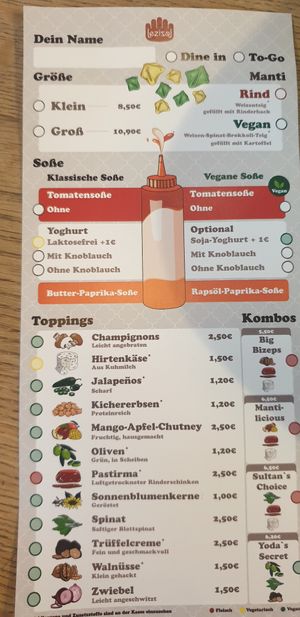 Menu at Lezizel Manti in Munich