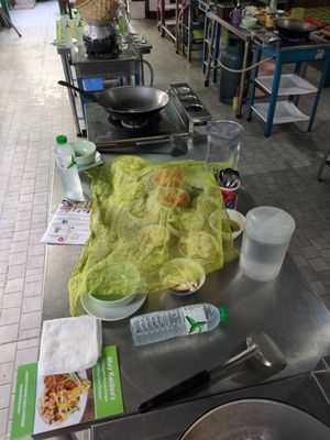 Cooking station at Green Garden & May Kaidee Cooking School in Bangkok