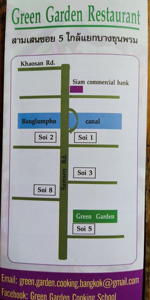 7 minutes walk from Kohsan rd at Green Garden & May Kaidee Cooking School in Bangkok