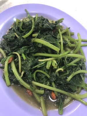 Stir fried sweet potato leaves  at Hwa Jin Vegetarian 華津素食 in West Singapore