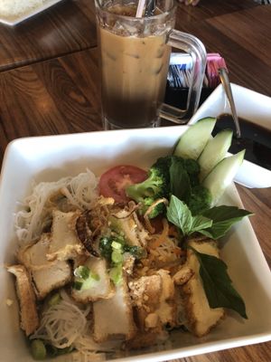 Garden Vermicelli & Vietnamese Coffee w/ soy milk  at Ky Ans Kitchen in Sugar Land